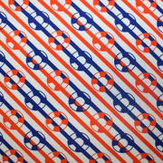 A flat sample of save me printed spandex.