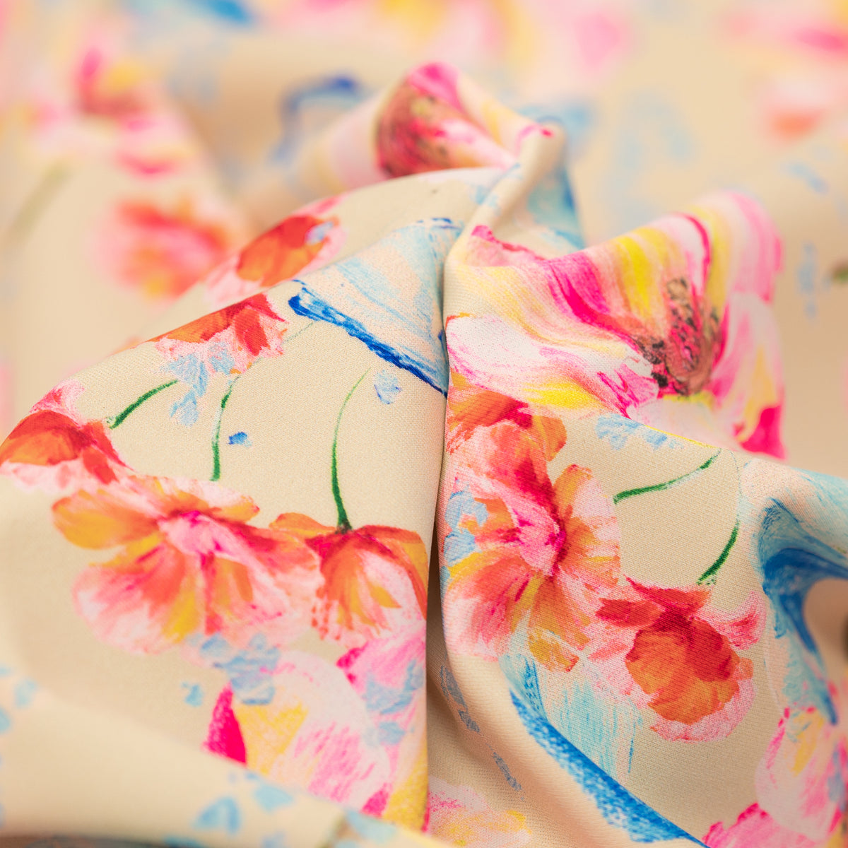 Detailed shot of Painterly Flowers Printed Spandex