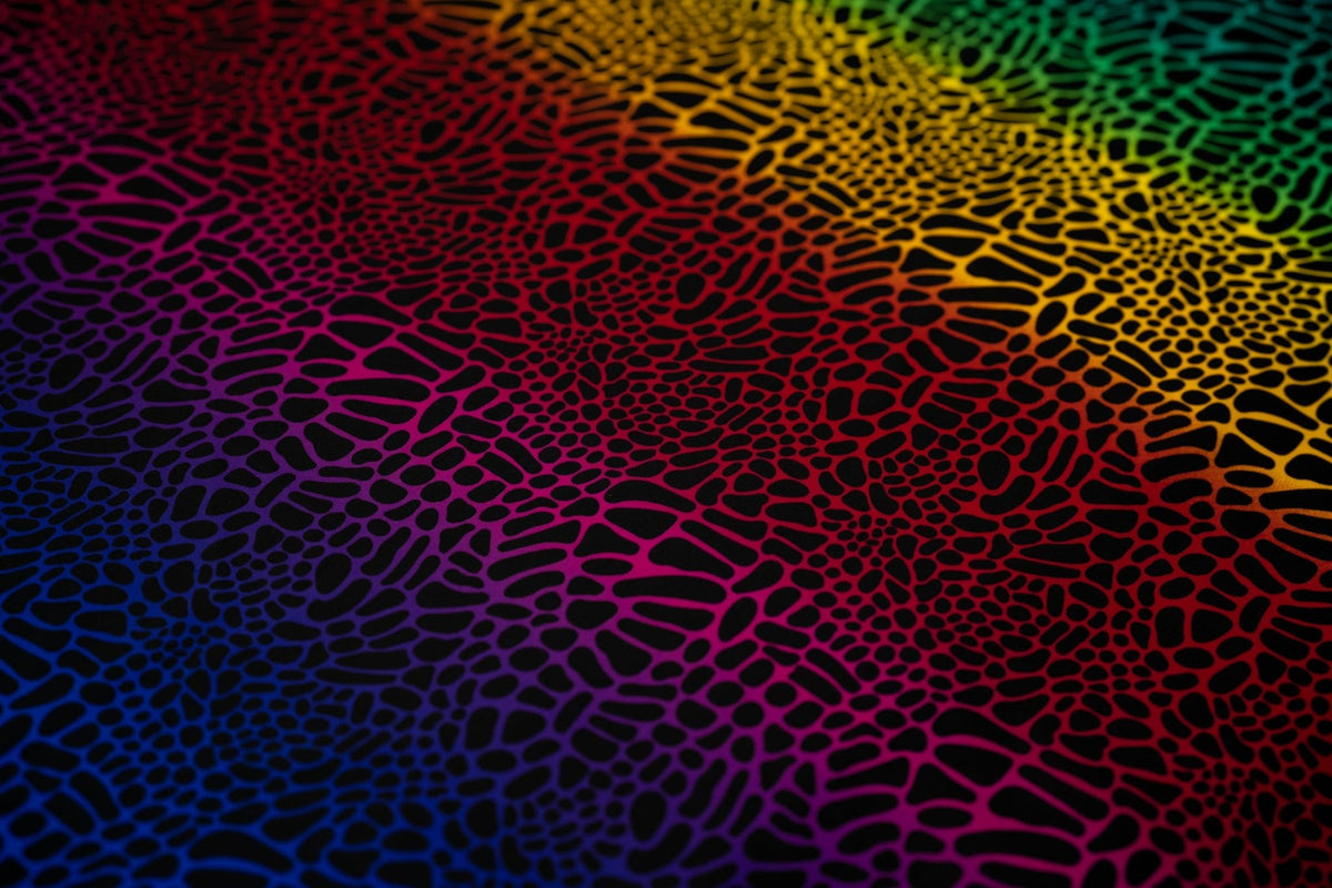 A flat sample of Multicolor Safari Spots Printed Spandex 