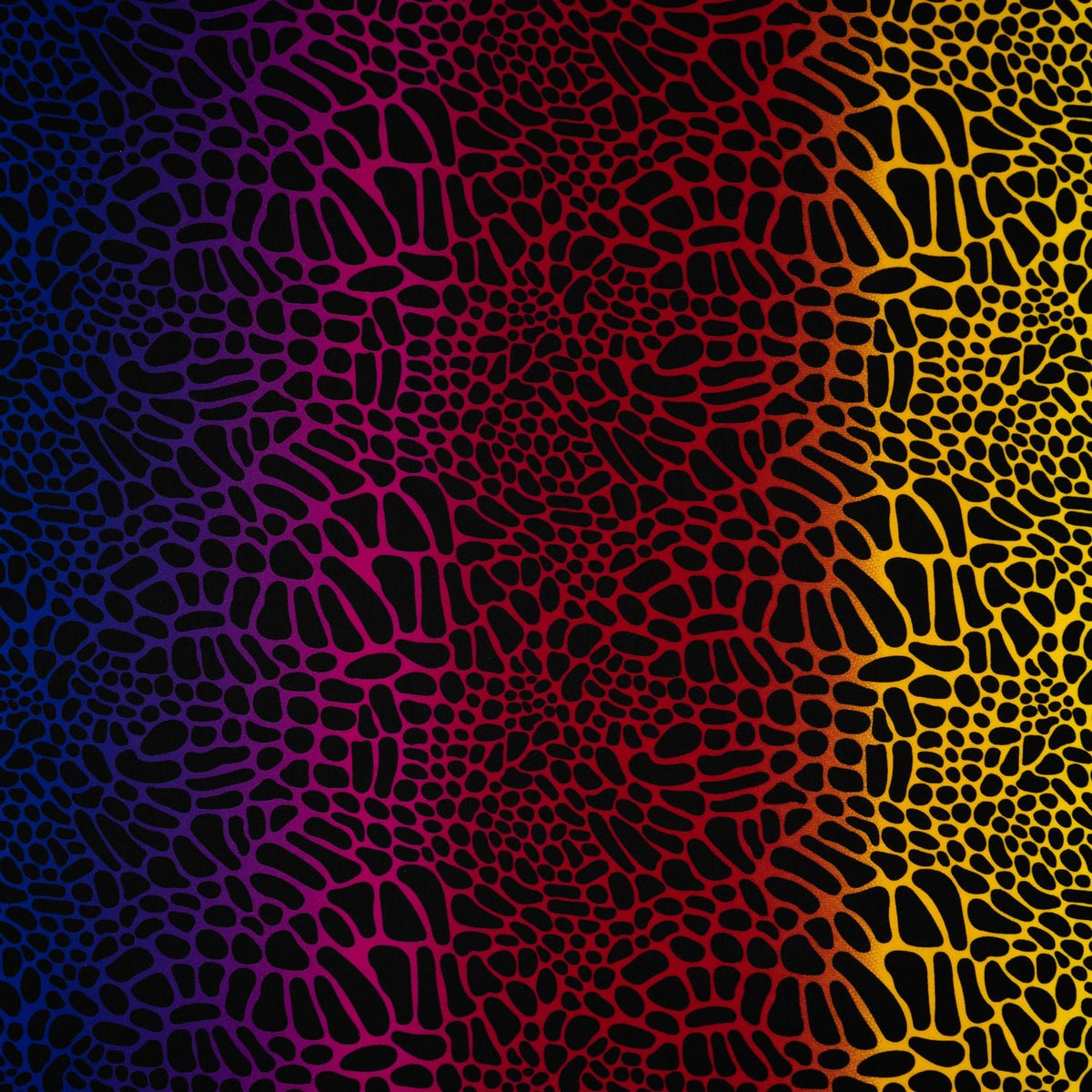 A flat sample of Multicolor Safari Spots Printed Spandex