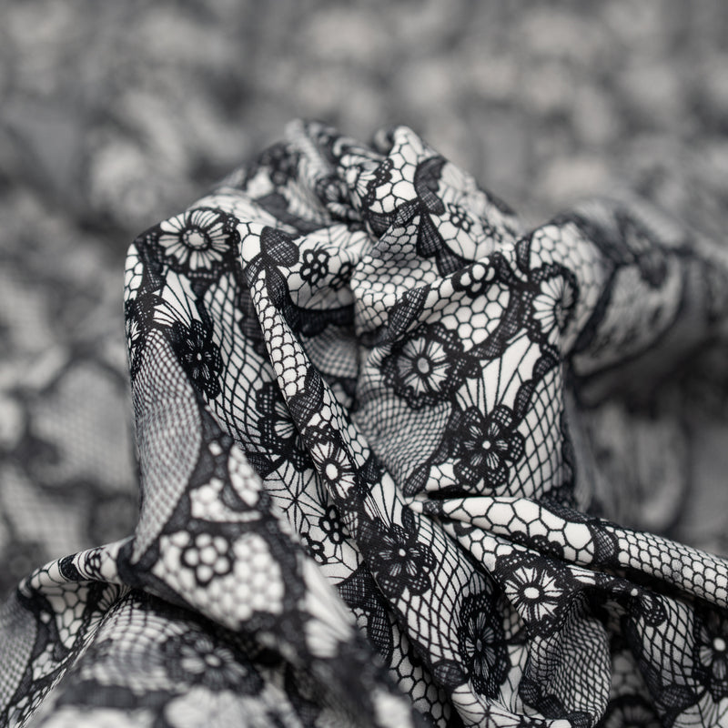 Delicate Black Lace with Silver Foil, In Three Widths, Made in Spain
