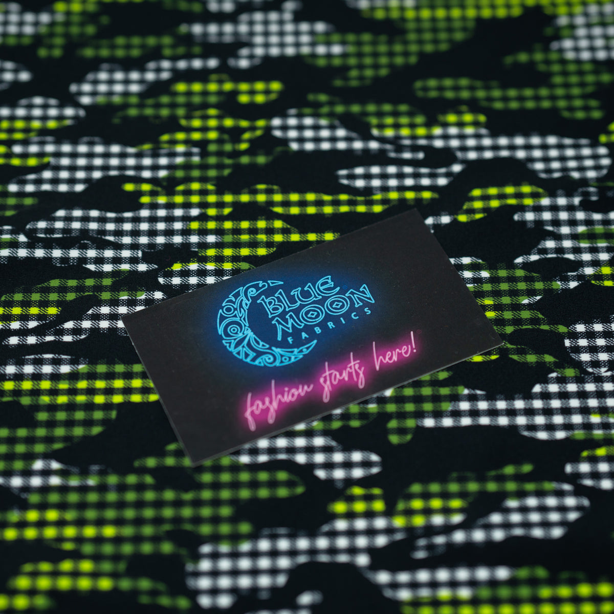 A flat sample of Camouflage Plaid Printed Spandex