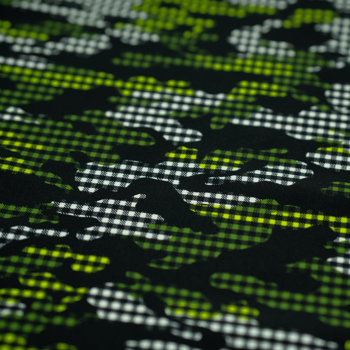 A flat sample of Camouflage Plaid Printed Spandex