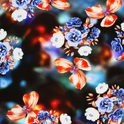 A flat sample of Crisp Bouquets on Blurry Ground Night Printed Spandex Fabric