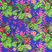 A flat sample of Humming Bird Tropical Garden Printed Spandex.