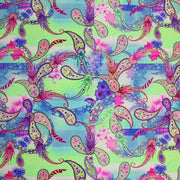 A flat sample of Paisley Floral Multi Color Printed Spandex.