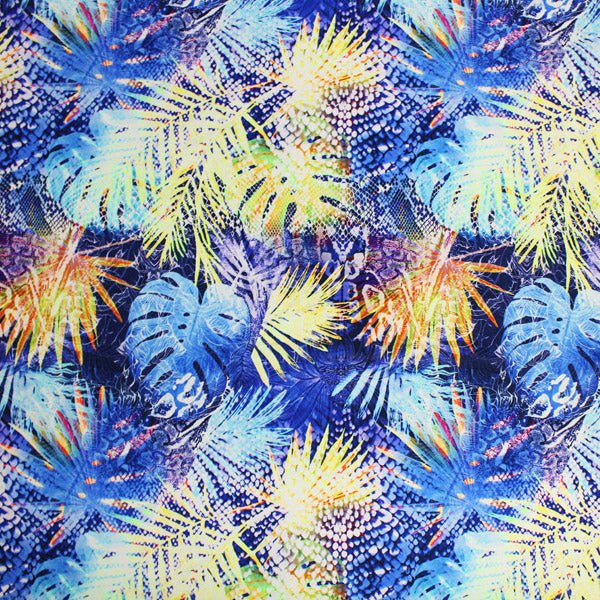 A flat sample of Digital Cat Palms Printed Spandex.