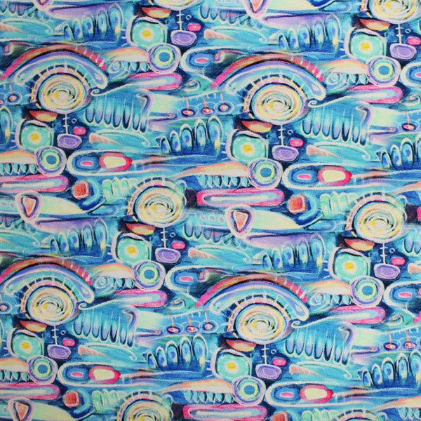 A flat sample of Pastel Finger Painting Printed Spandex.