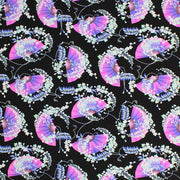 A flat sample of Japanese Fans Printed Spandex.
