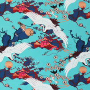 A flat sample of Bonsai Tree Crane Asian Mint Printed Spandex.