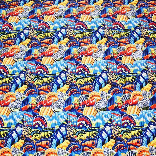 A flat sample of Butterfly Fields Printed Spandex.