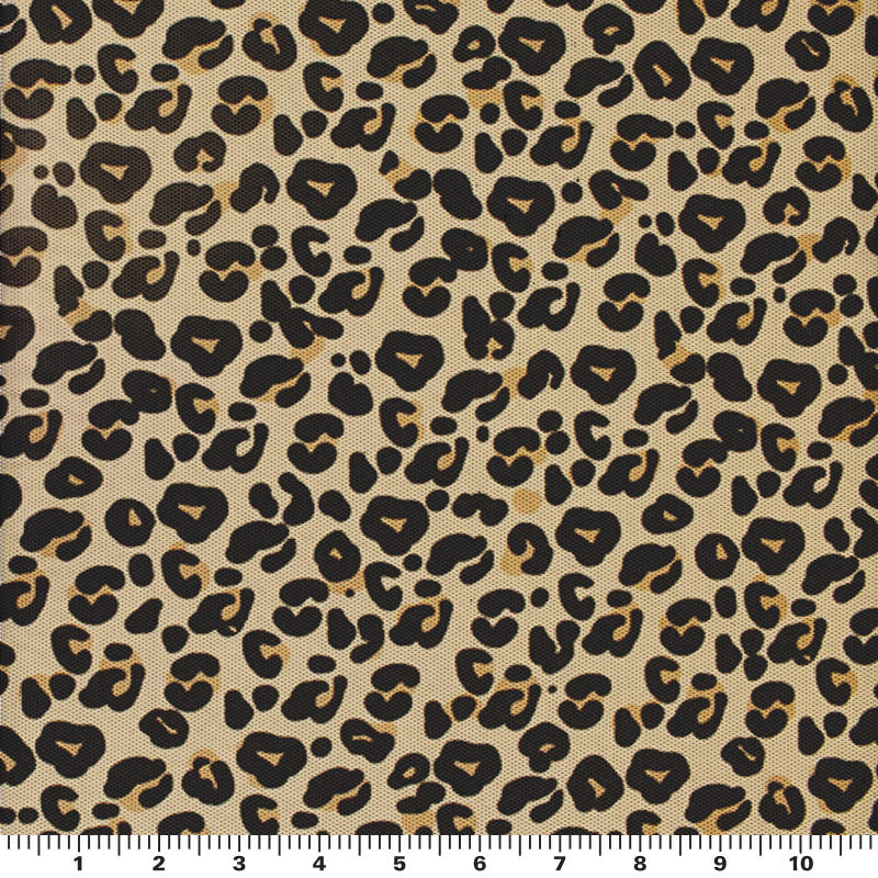 Cream Leopard Printed Power Mesh Fabric
