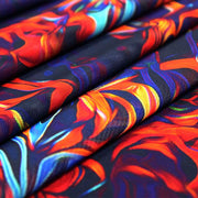 A folded sample of flames printed power mesh.