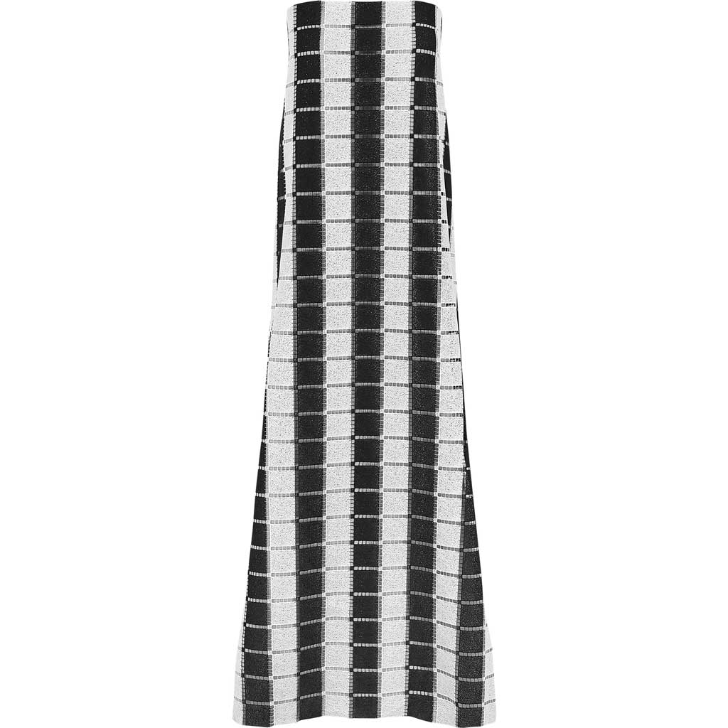 A draped sample of spade mechanical lace in the color black and white.