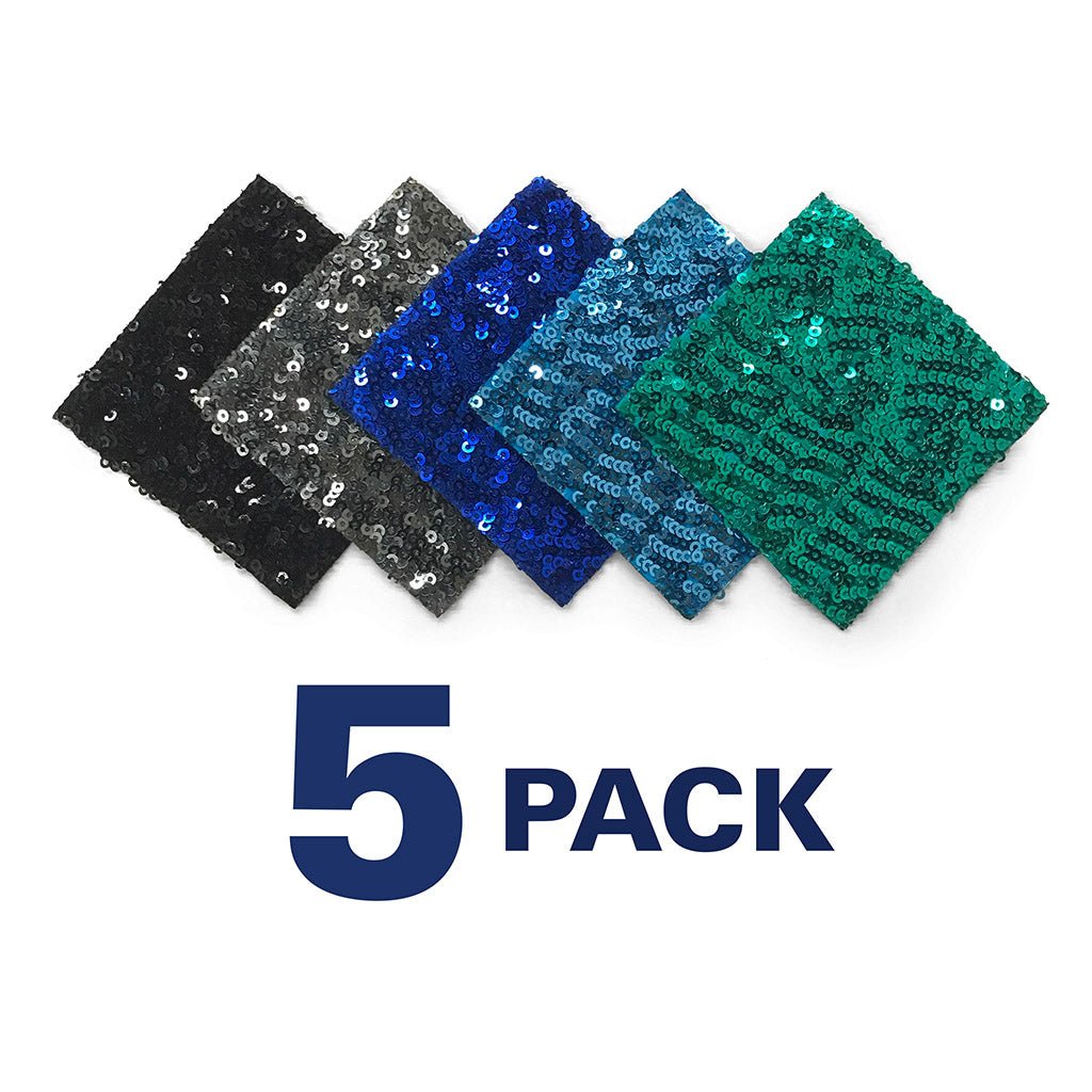 An image with five custum swatches of cosmic stretch sequin.
